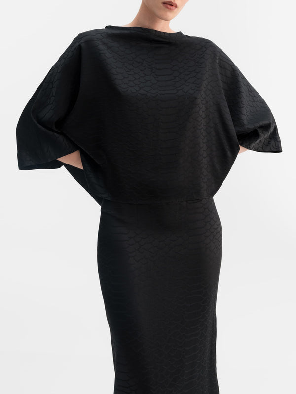 Hana long snake pencil skirt black