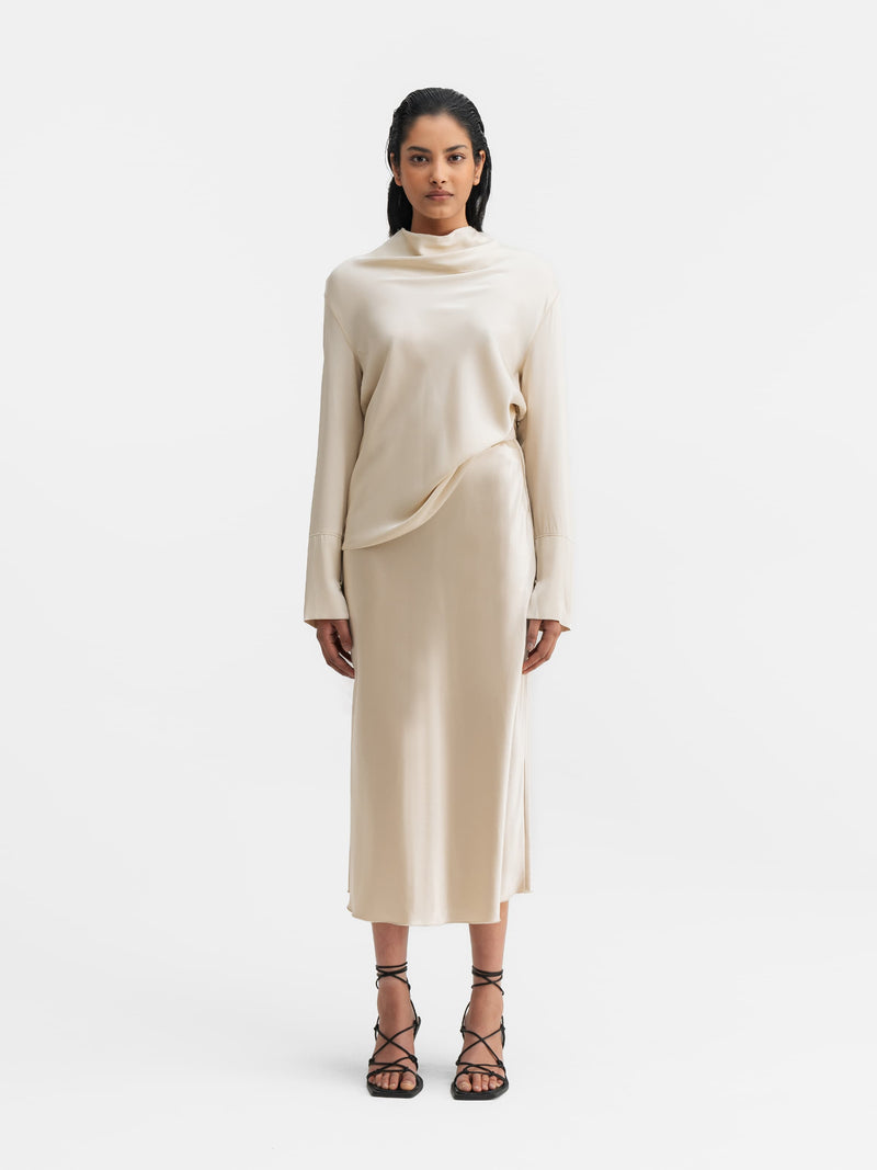 Hana satin silk skirt cream