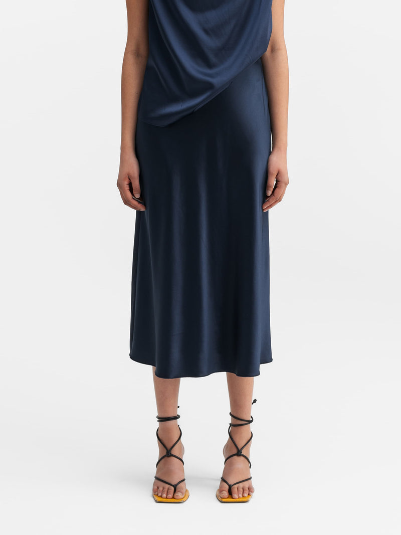 Hana satin silk skirt midnight blue