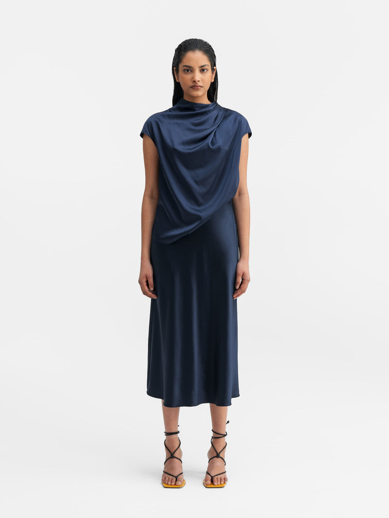 Hana satin silk skirt midnight blue