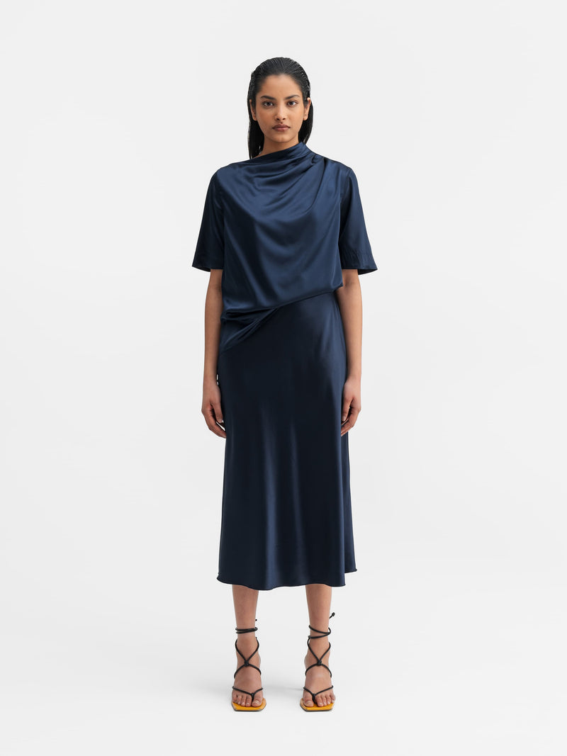 Hana satin silk skirt midnight blue