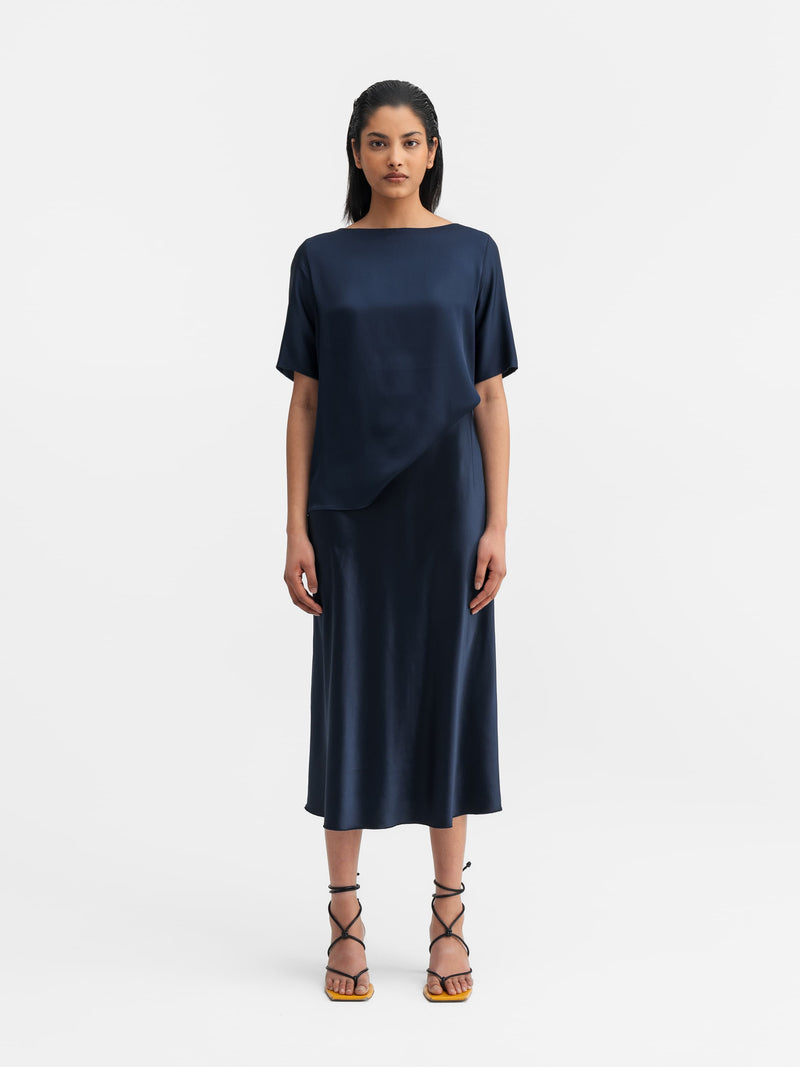 Hana satin silk skirt midnight blue