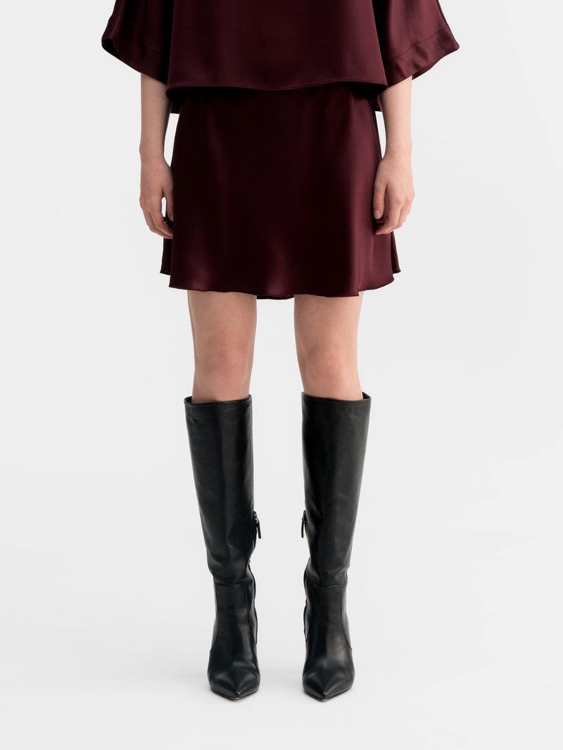 Hana short satin skirt burgundy