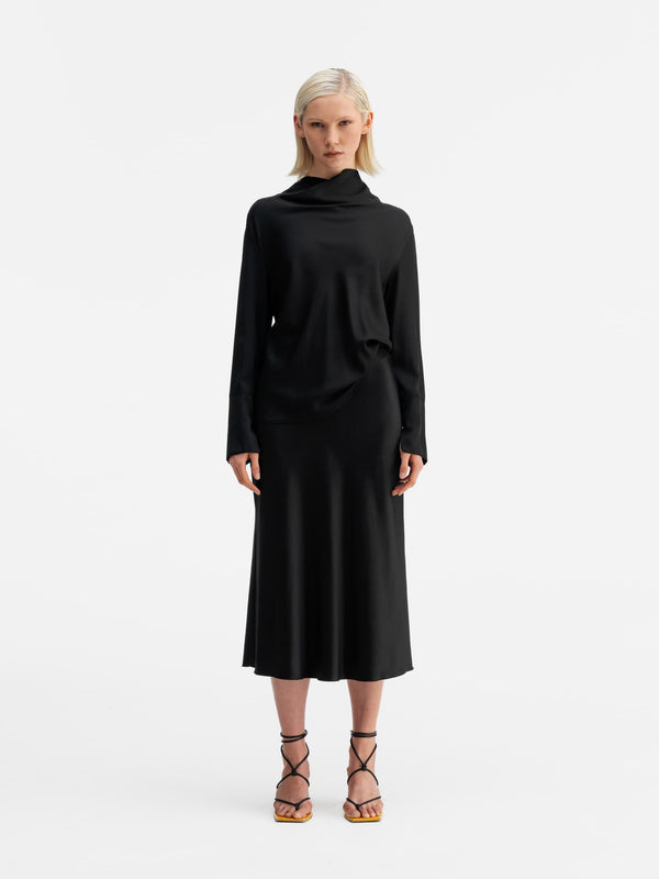 Hana satin silk skirt black