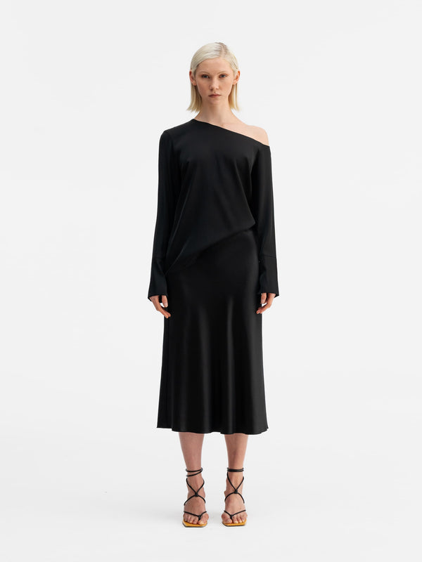 Hana satin silk skirt black