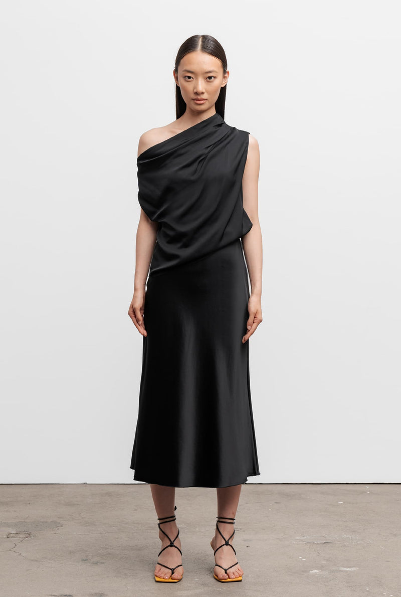 Hana silk satin skirt black