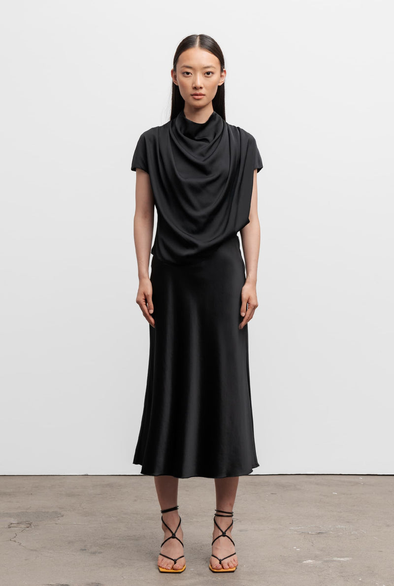 Hana silk satin skirt black