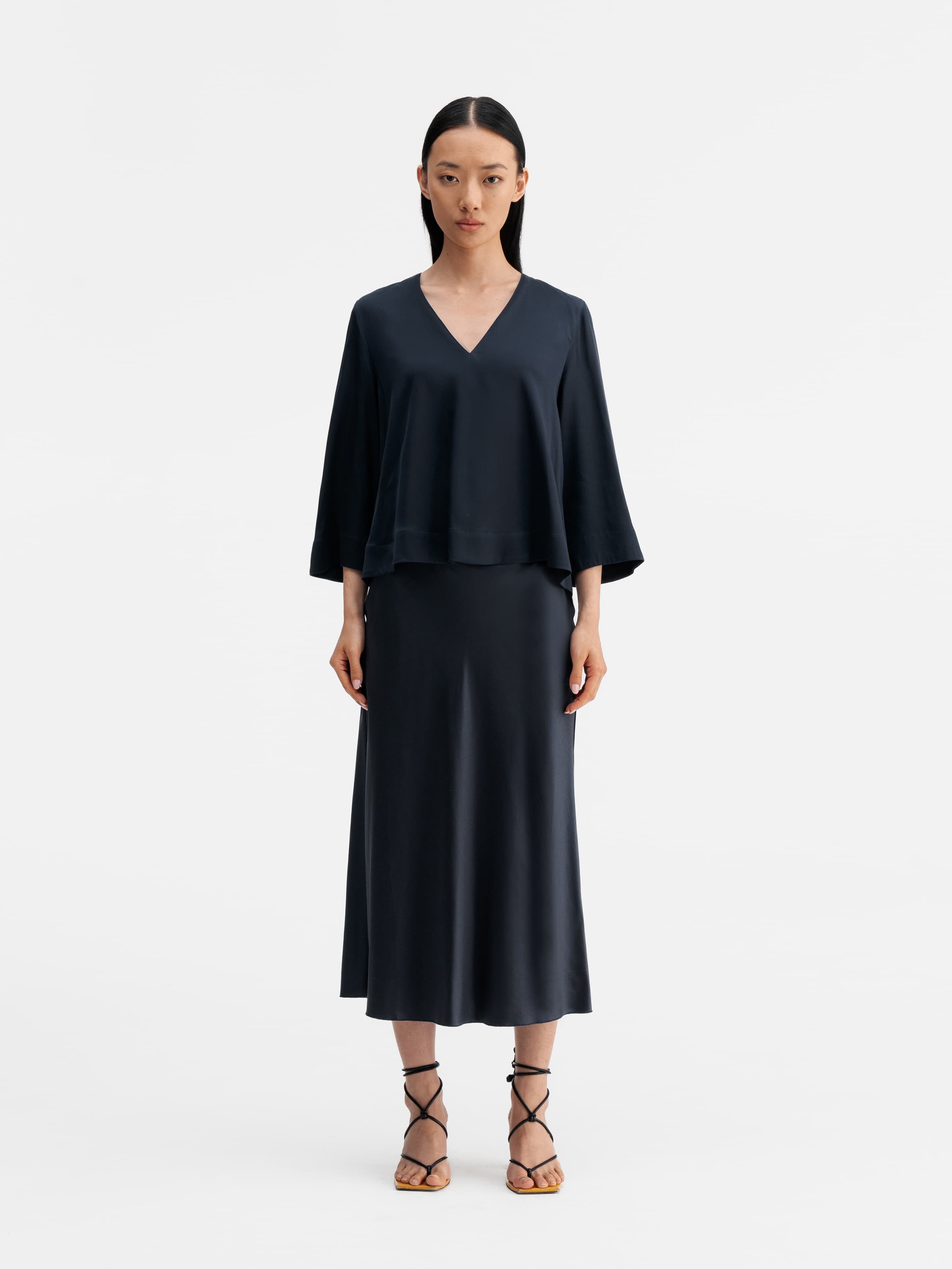 Hana satin silk skirt blue grey