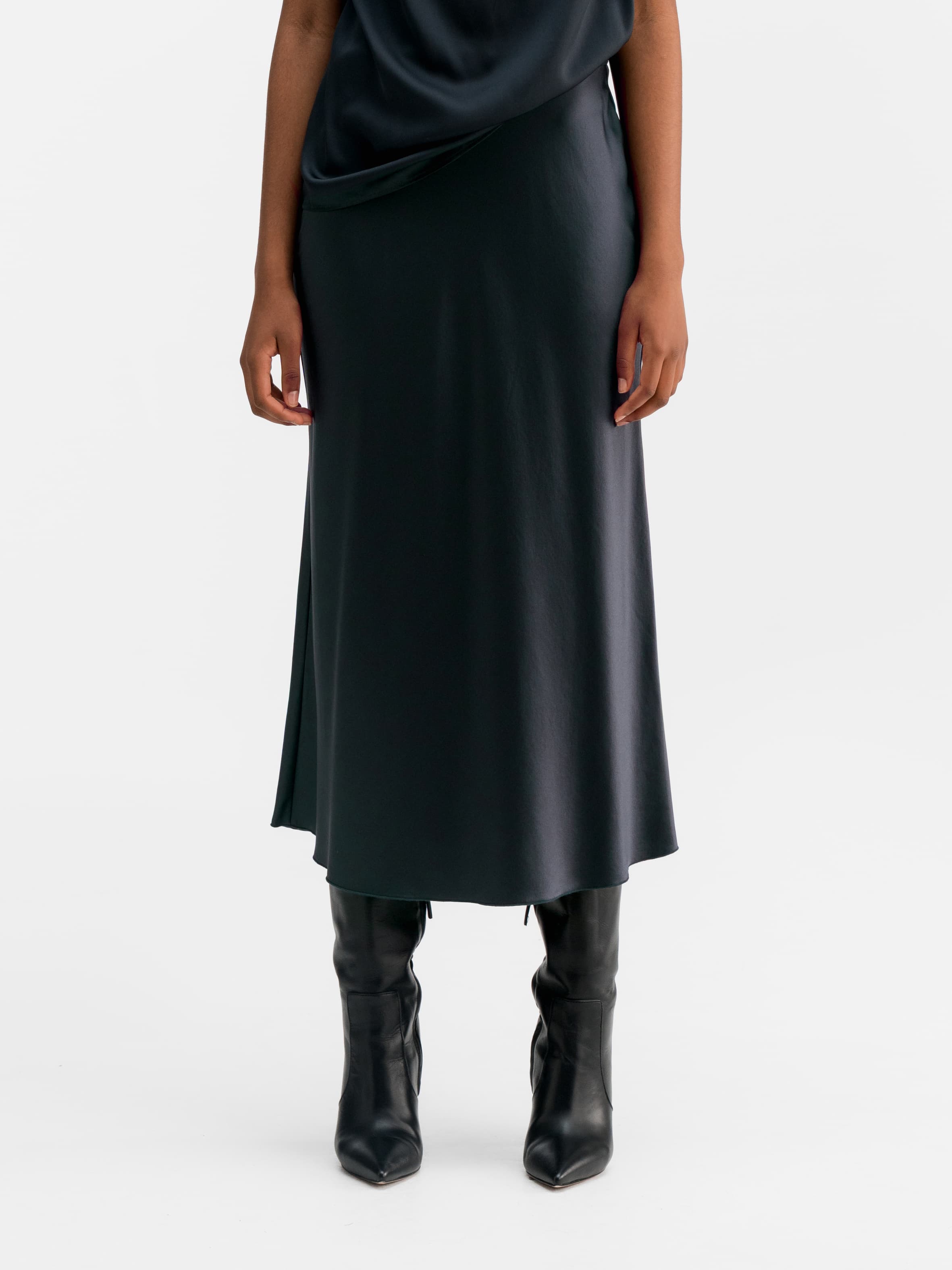 Hana satin silk skirt blue grey