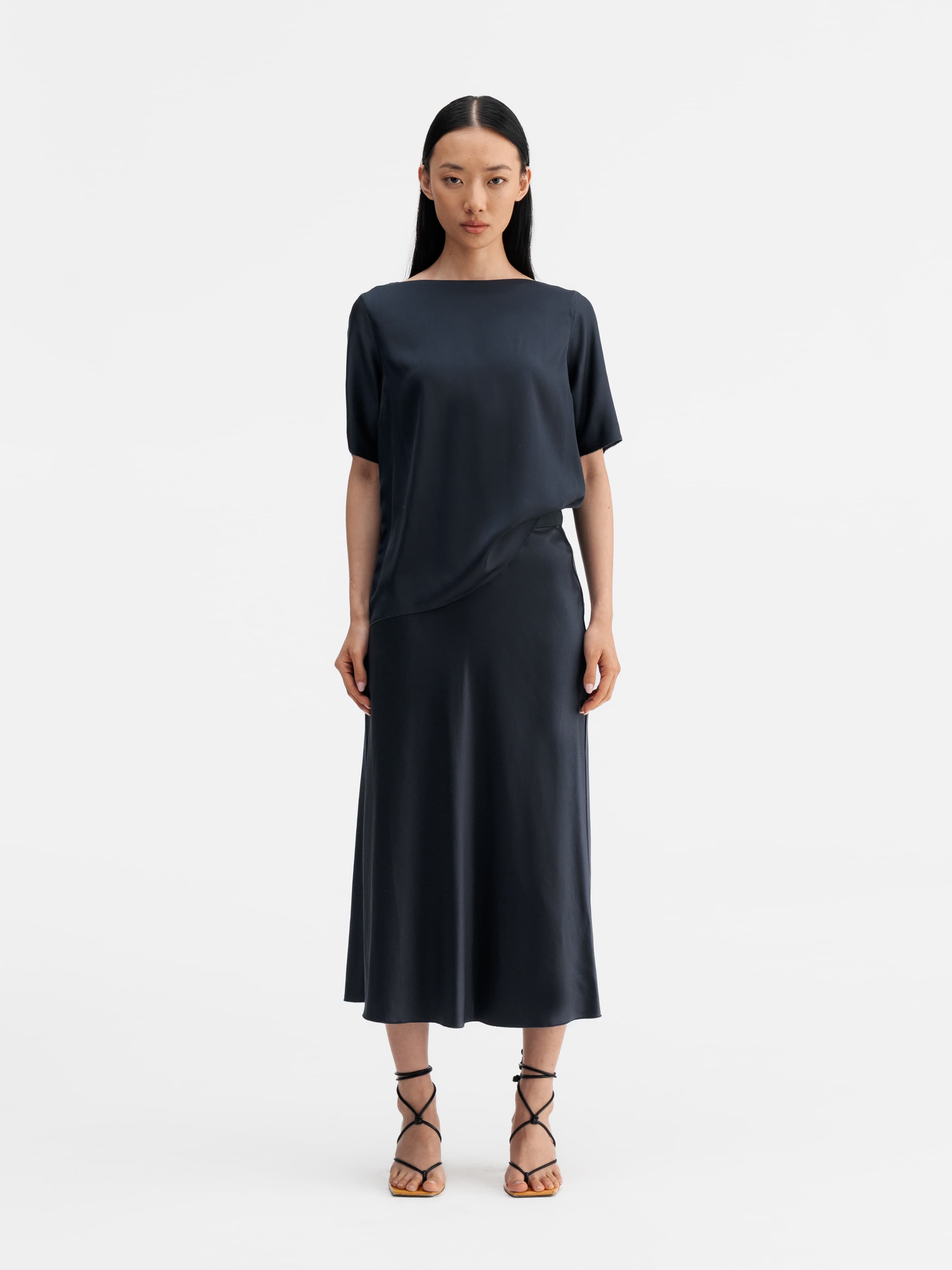 Hana satin silk skirt blue grey