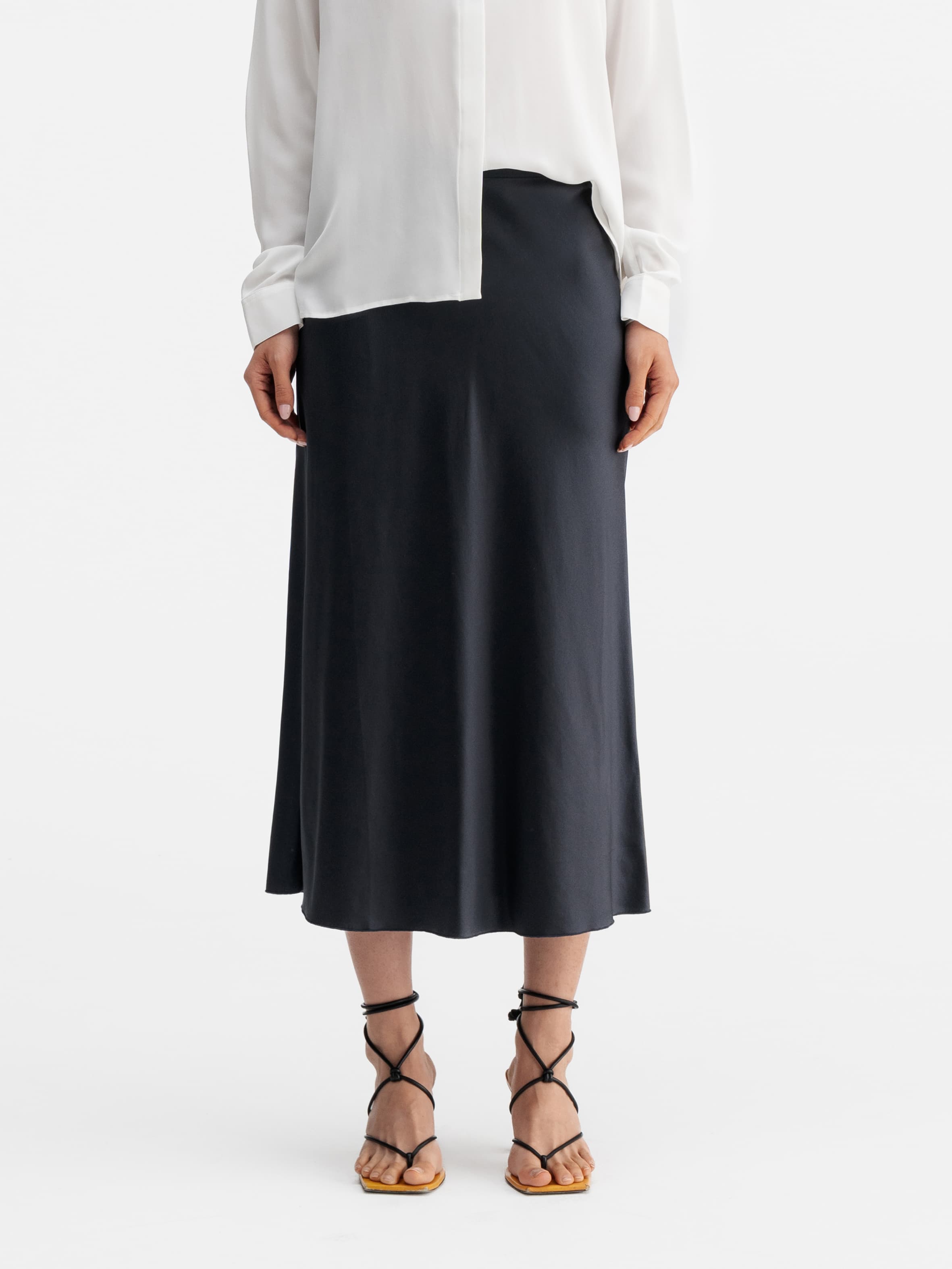 Hana satin silk skirt blue grey