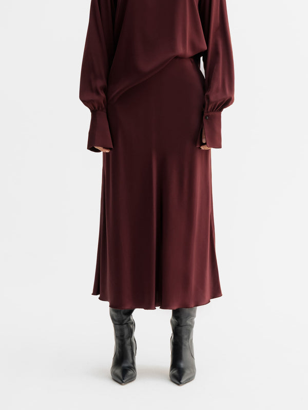 Hana satin silk skirt burgundy