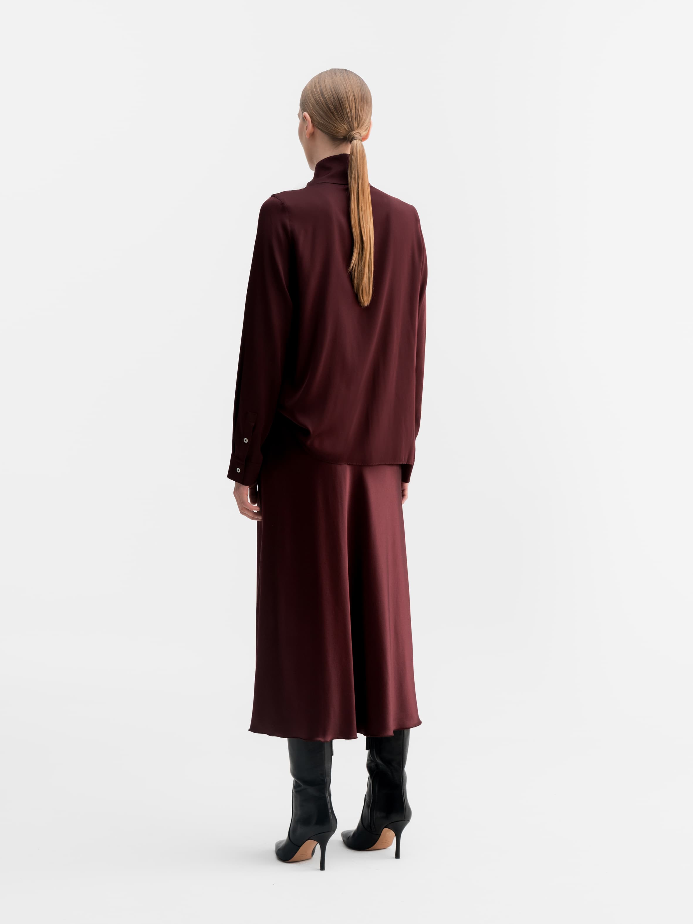 Hana satin silk skirt burgundy