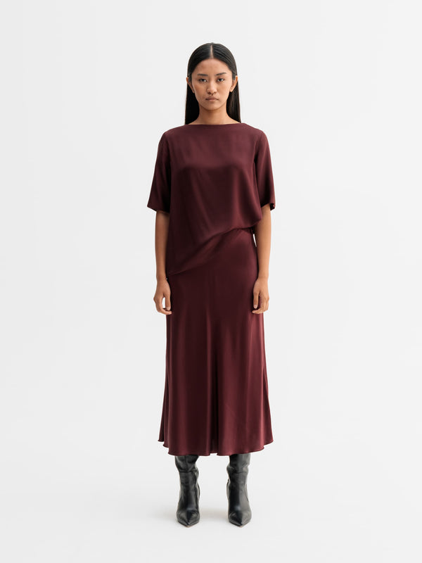 Hana satin silk skirt burgundy