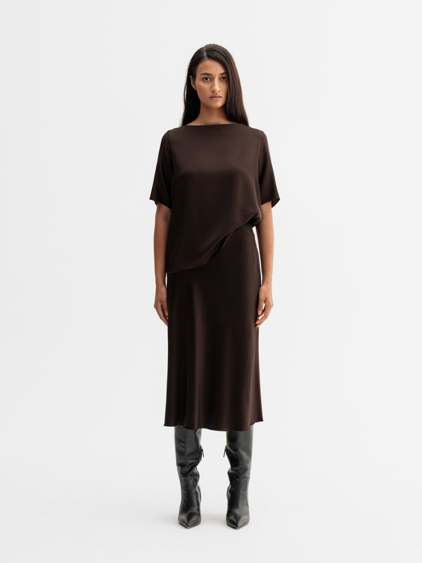 Hana satin silk skirt dark brown