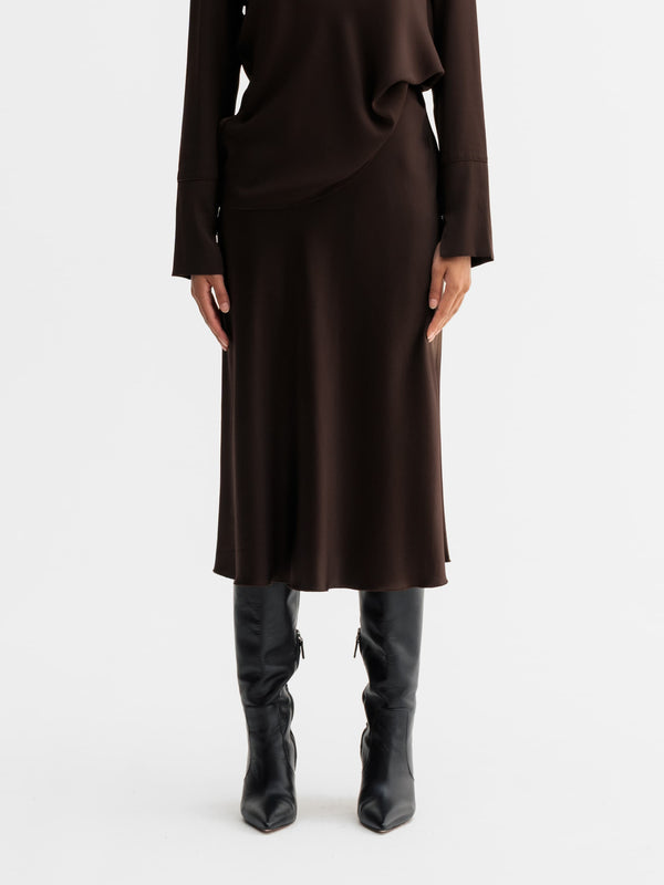 Hana satin silk skirt dark brown