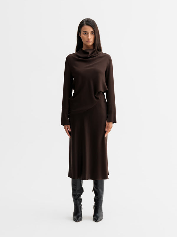 Hana satin silk skirt dark brown