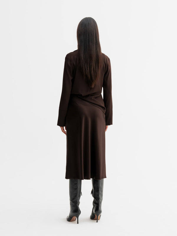 Hana satin silk skirt dark brown