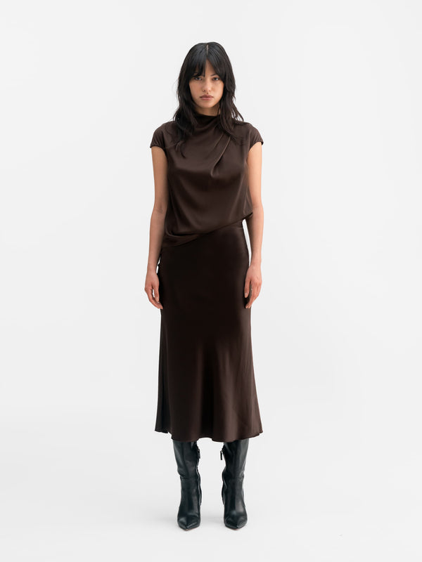 Hana satin silk skirt dark brown