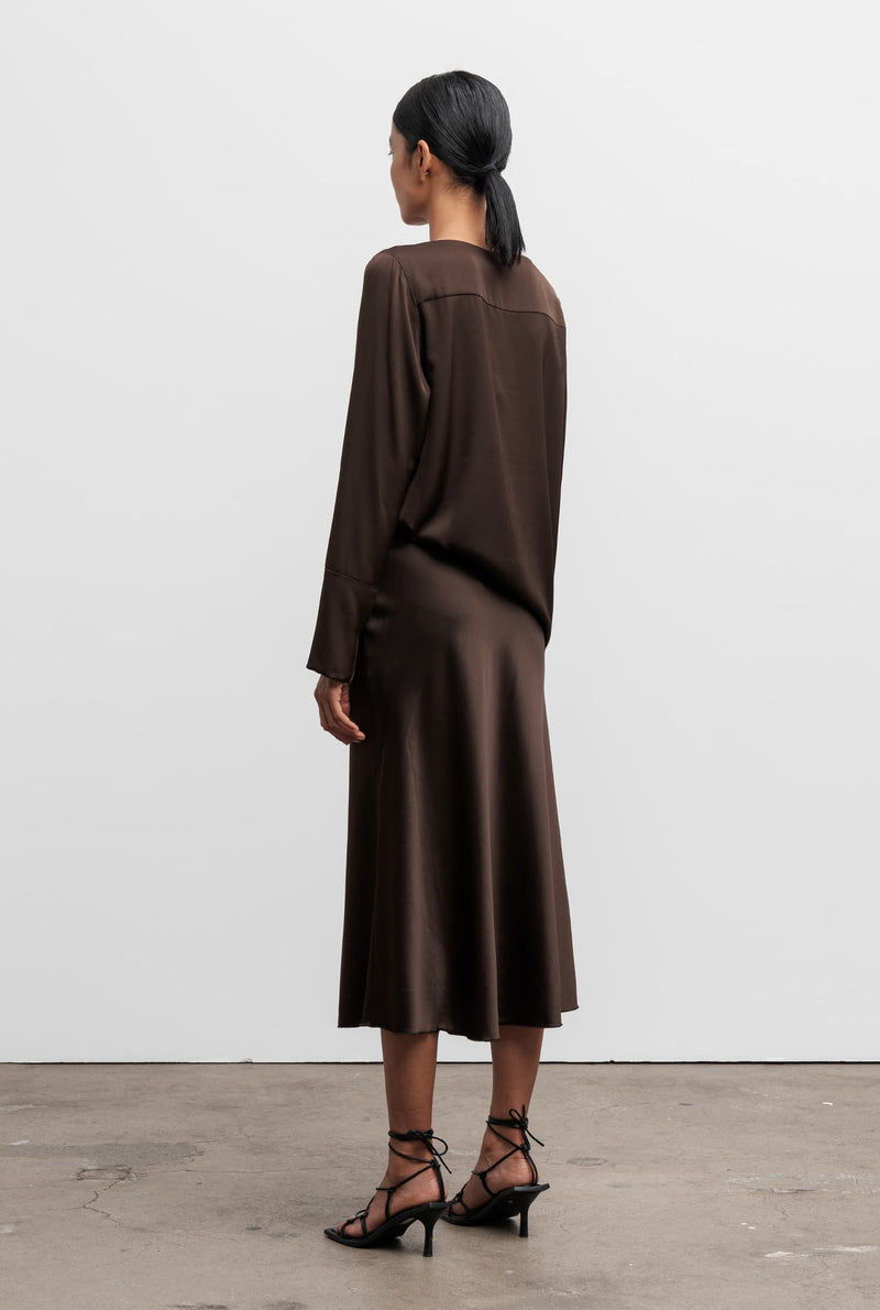 Hana silk satin skirt dark brown