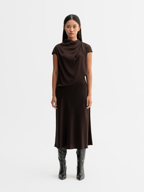 Hana satin silk skirt dark brown