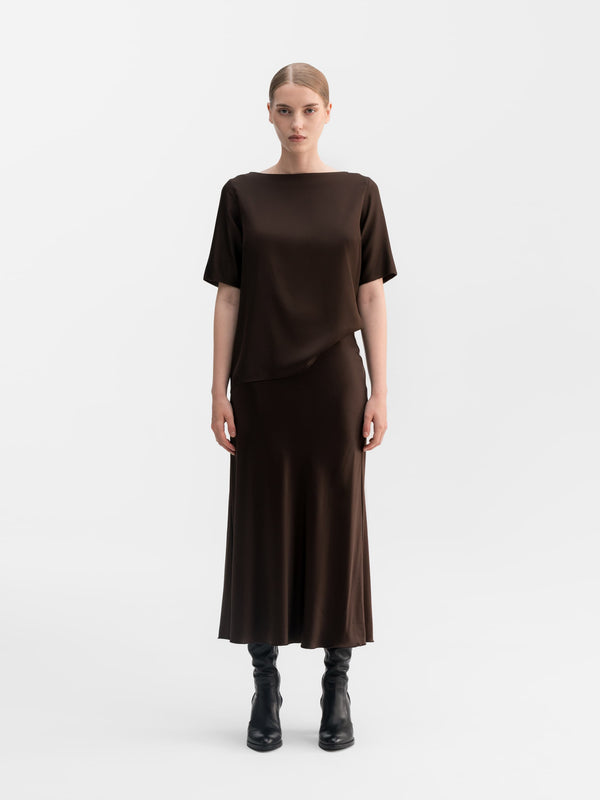 Hana satin silk skirt dark brown