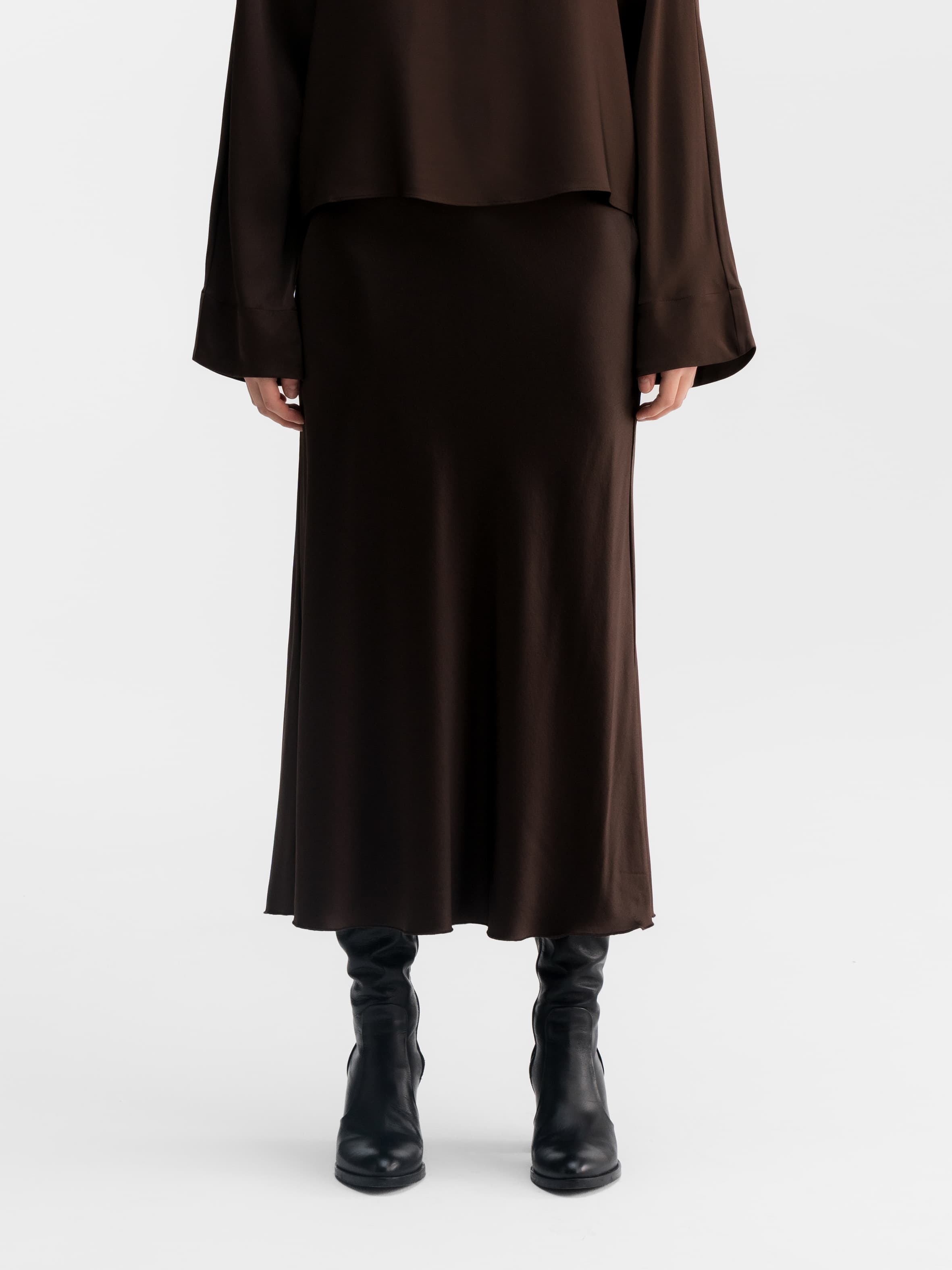 Hana satin silk skirt dark brown