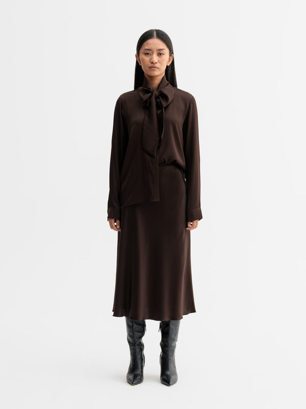 Hana satin silk skirt dark brown