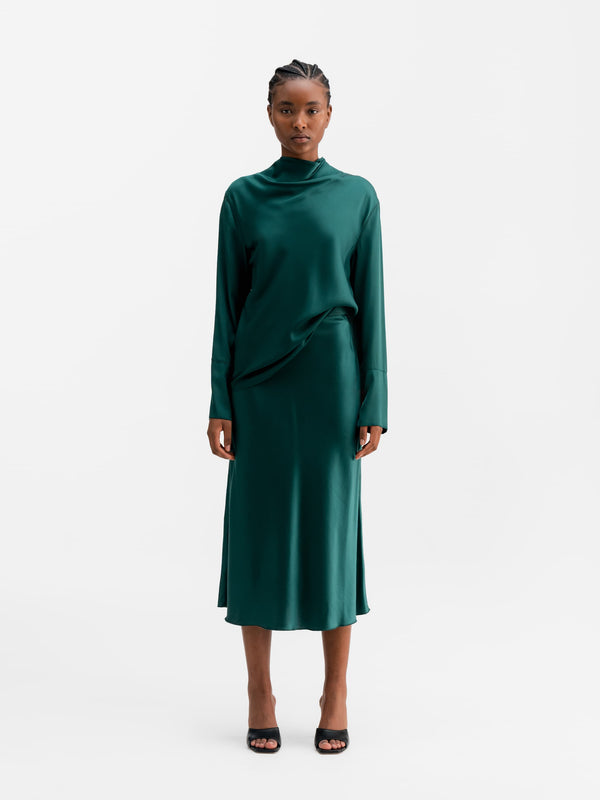 Hana satin silk skirt dark emerald
