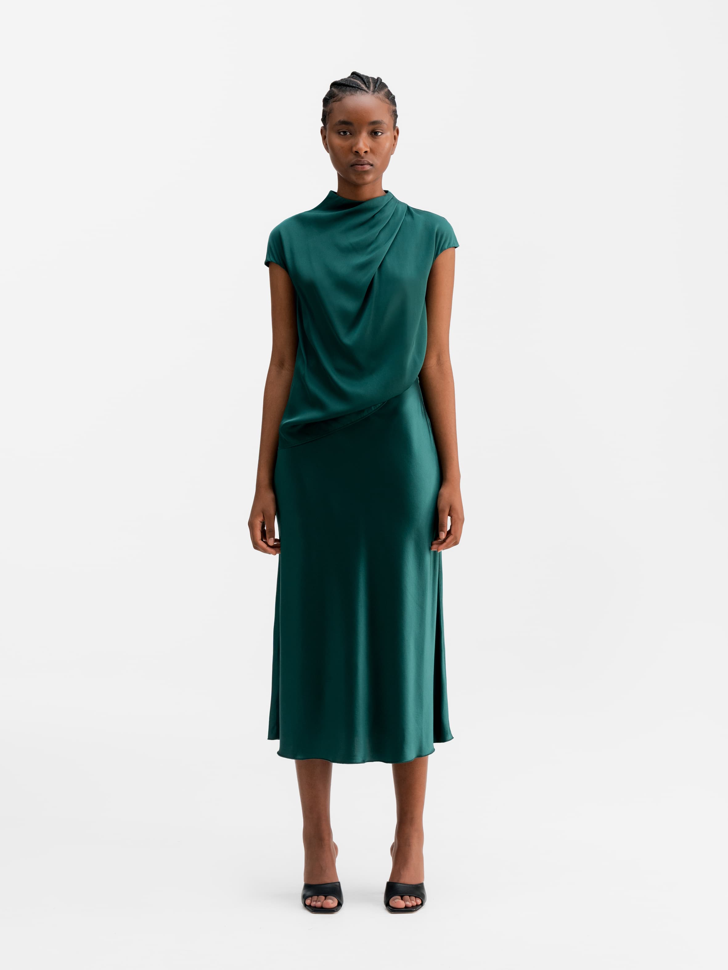 Hana satin silk skirt dark emerald