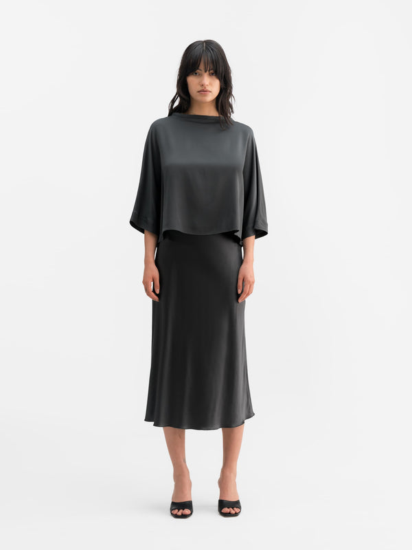 Hana satin silk skirt dark grey