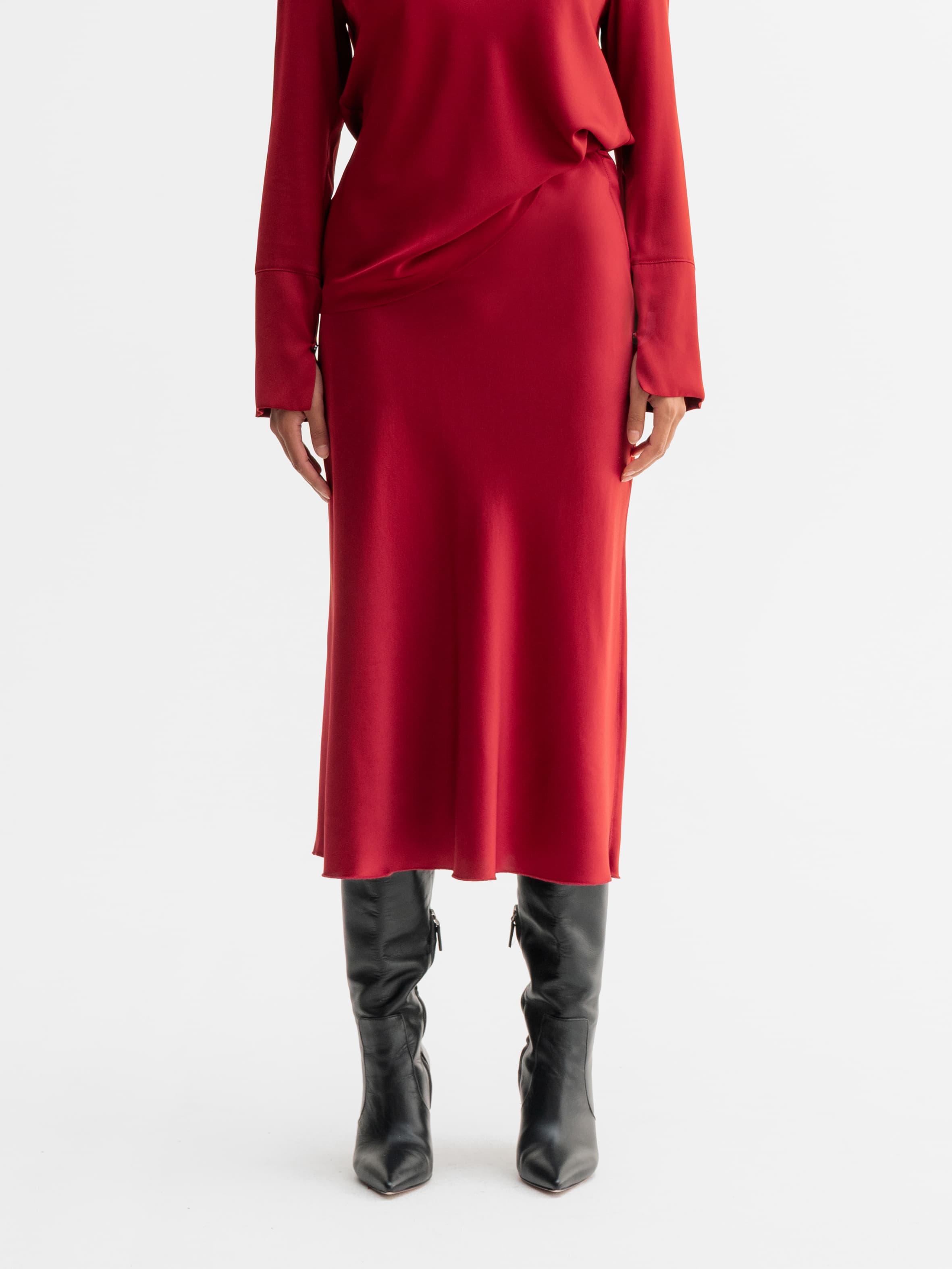 Hana satin silk skirt dark red