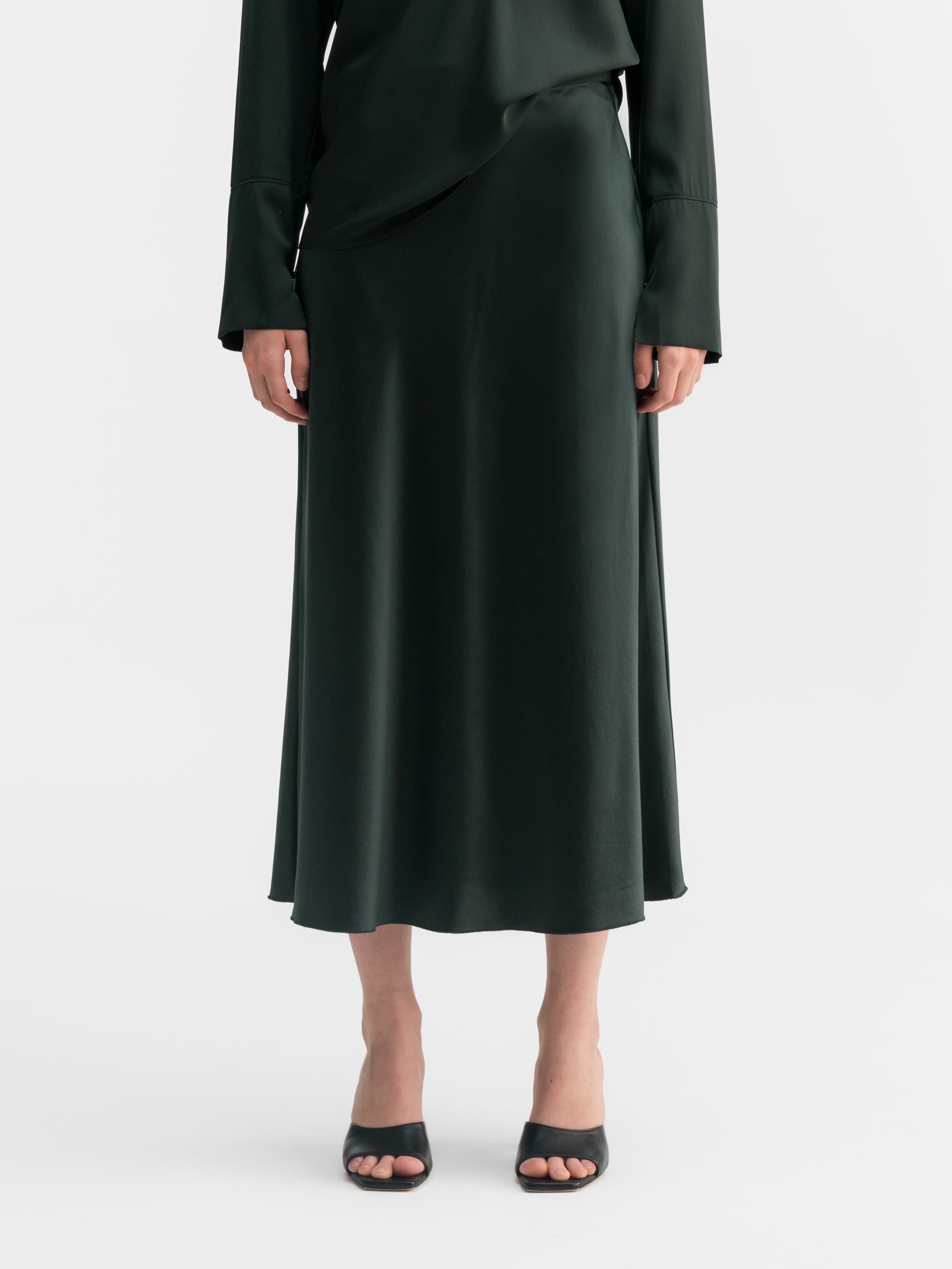 Hana satin silk skirt deep forest