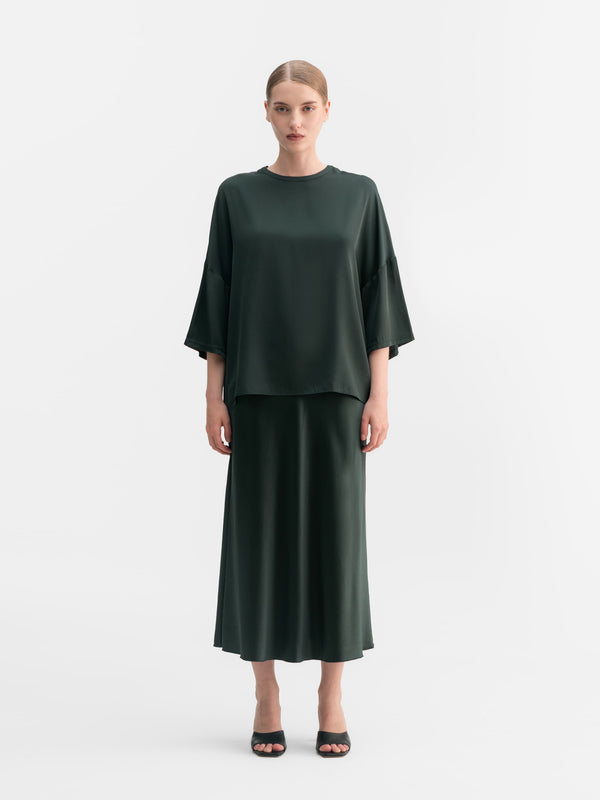 Hana satin silk skirt deep forest