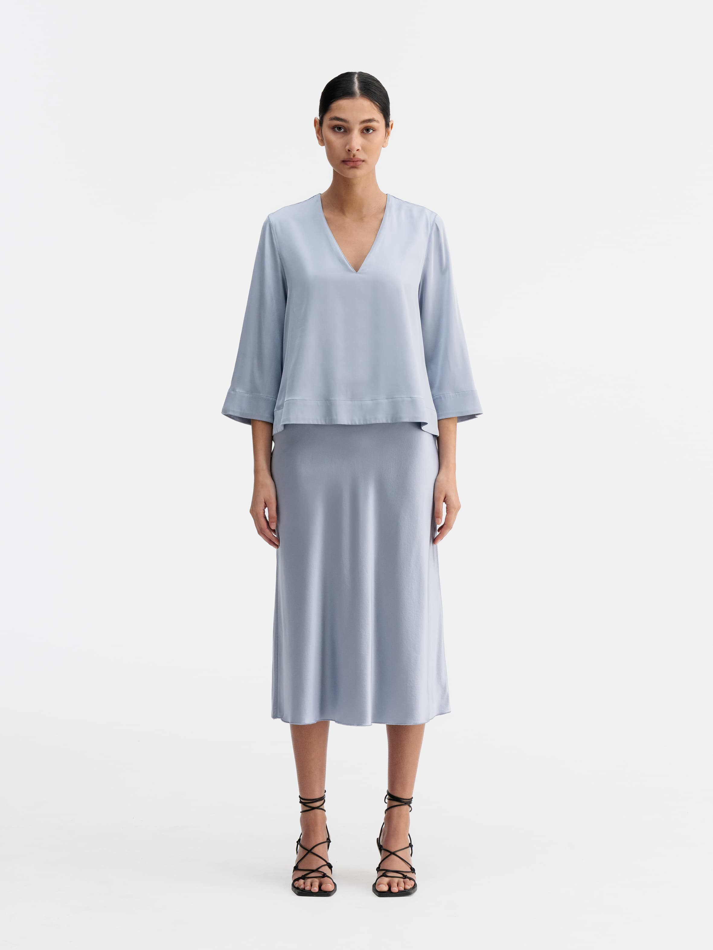 Hana satin silk skirt denim blue