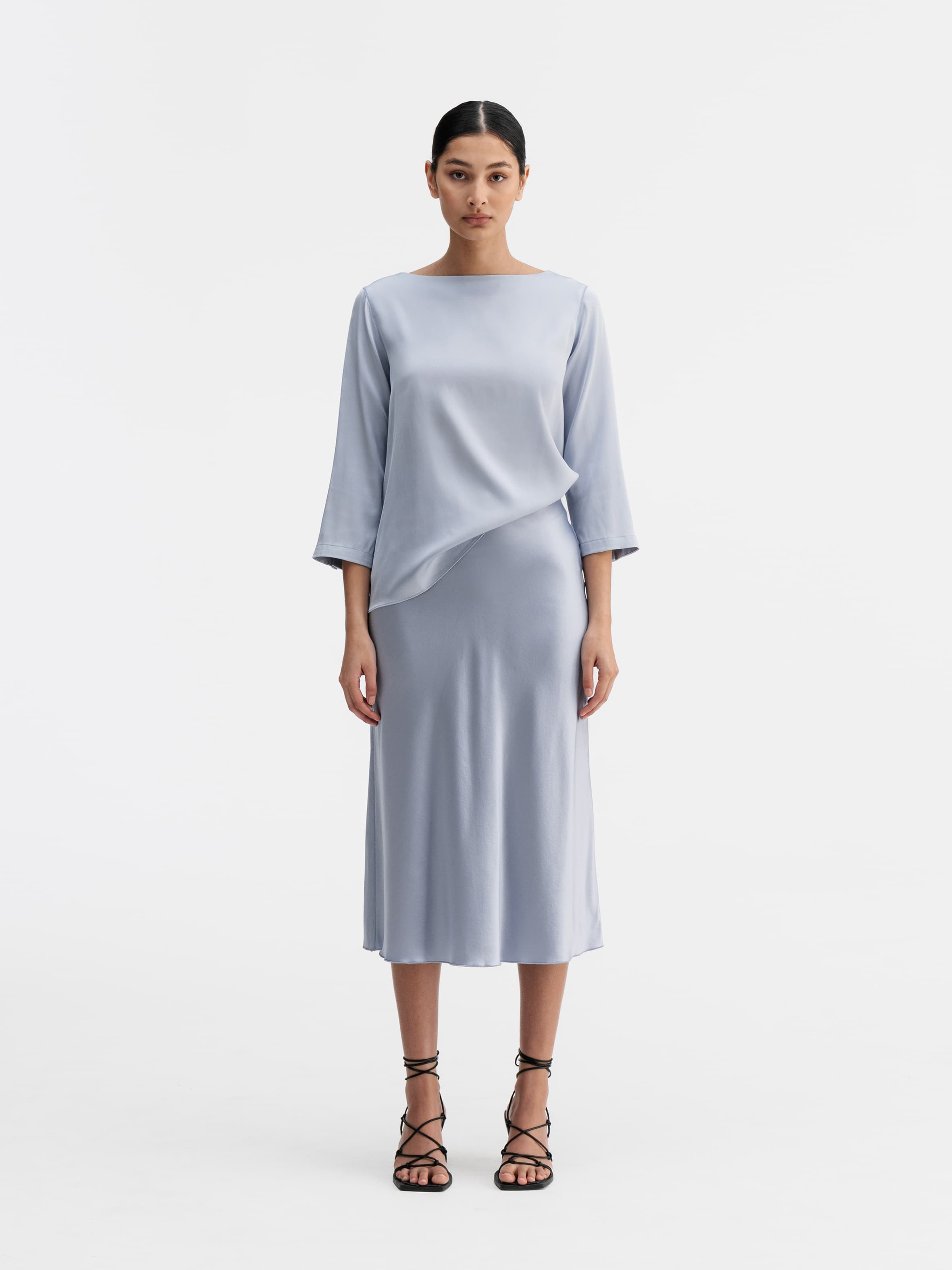 Hana satin silk skirt denim blue