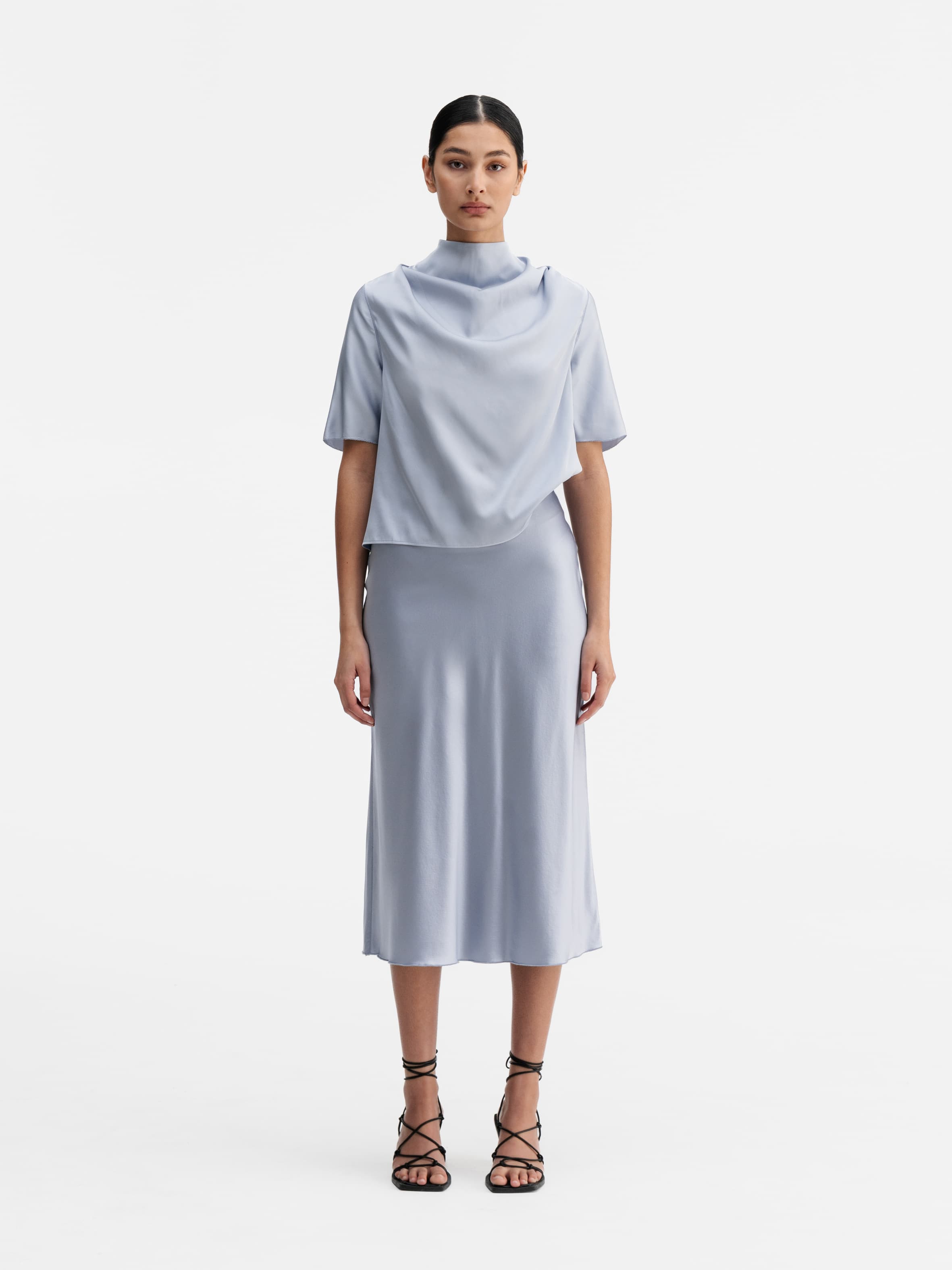 Hana satin silk skirt denim blue