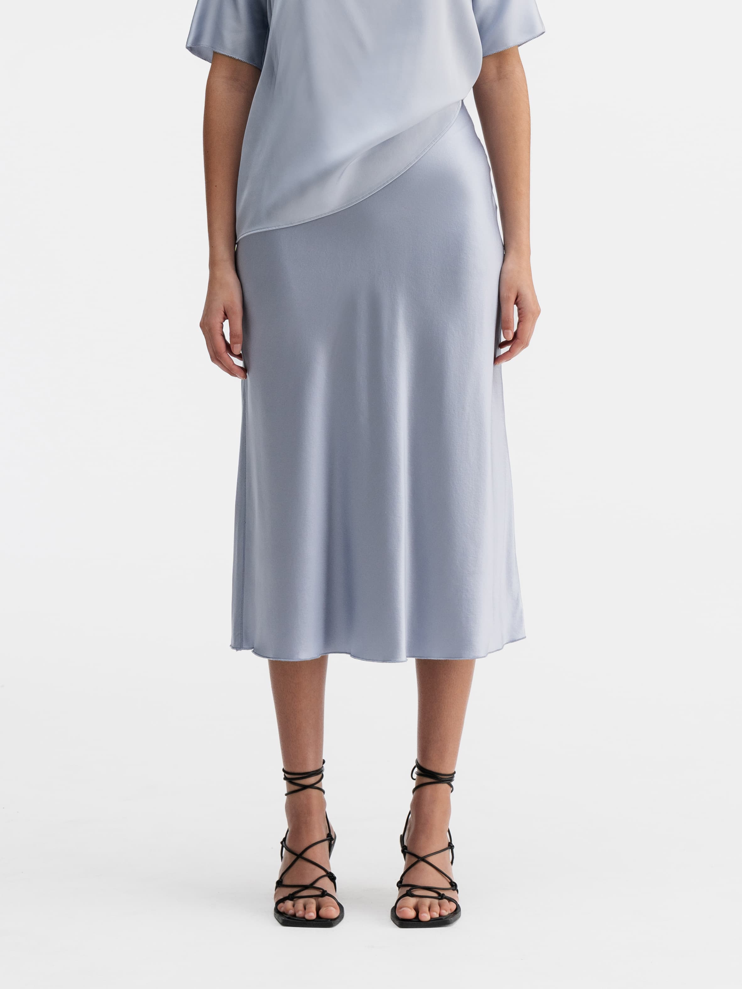 Hana satin silk skirt denim blue