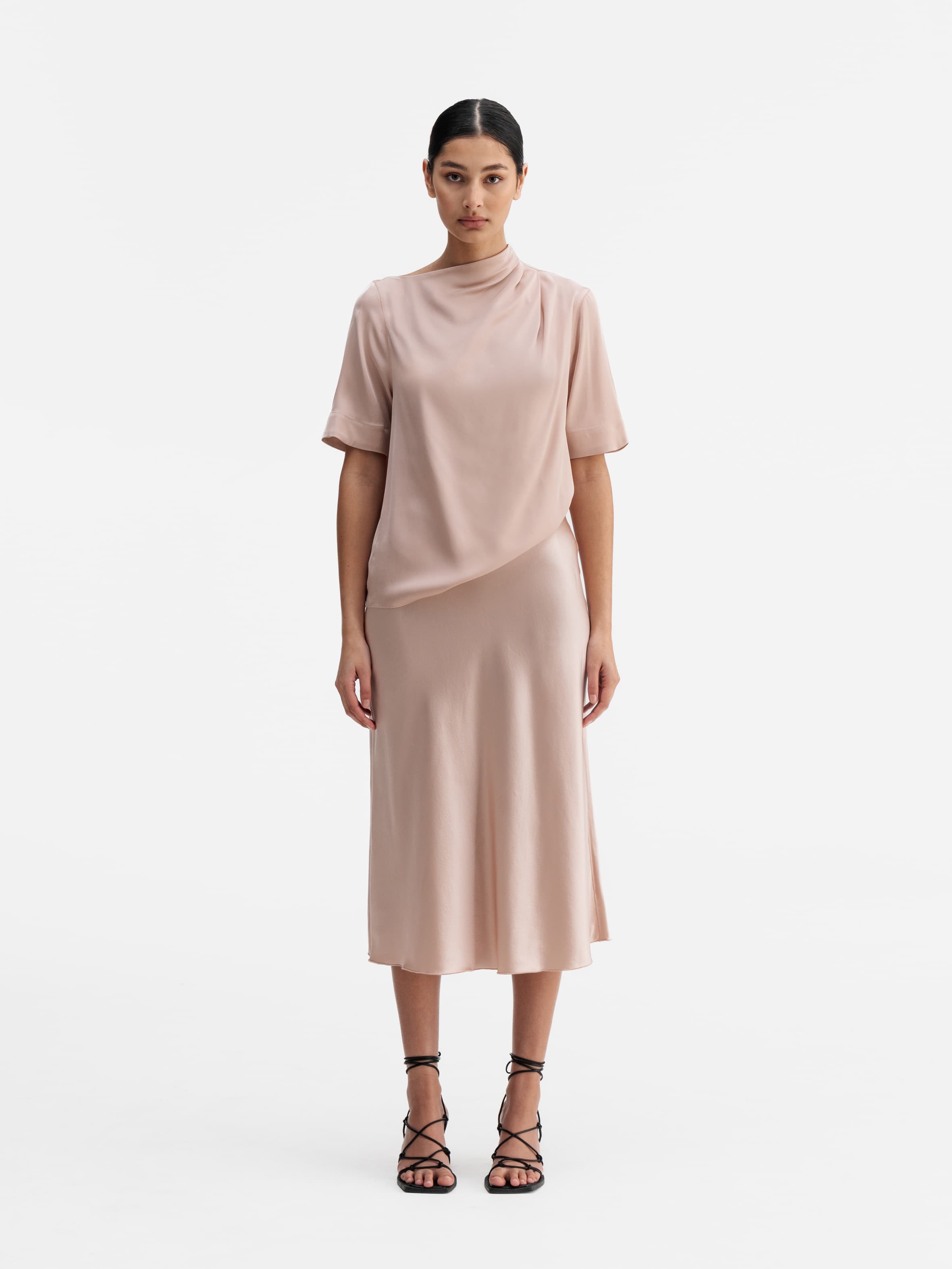 Hana satin silk skirt dusty pink
