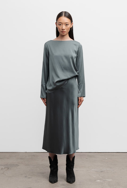 Hana satin silk skirt faded green