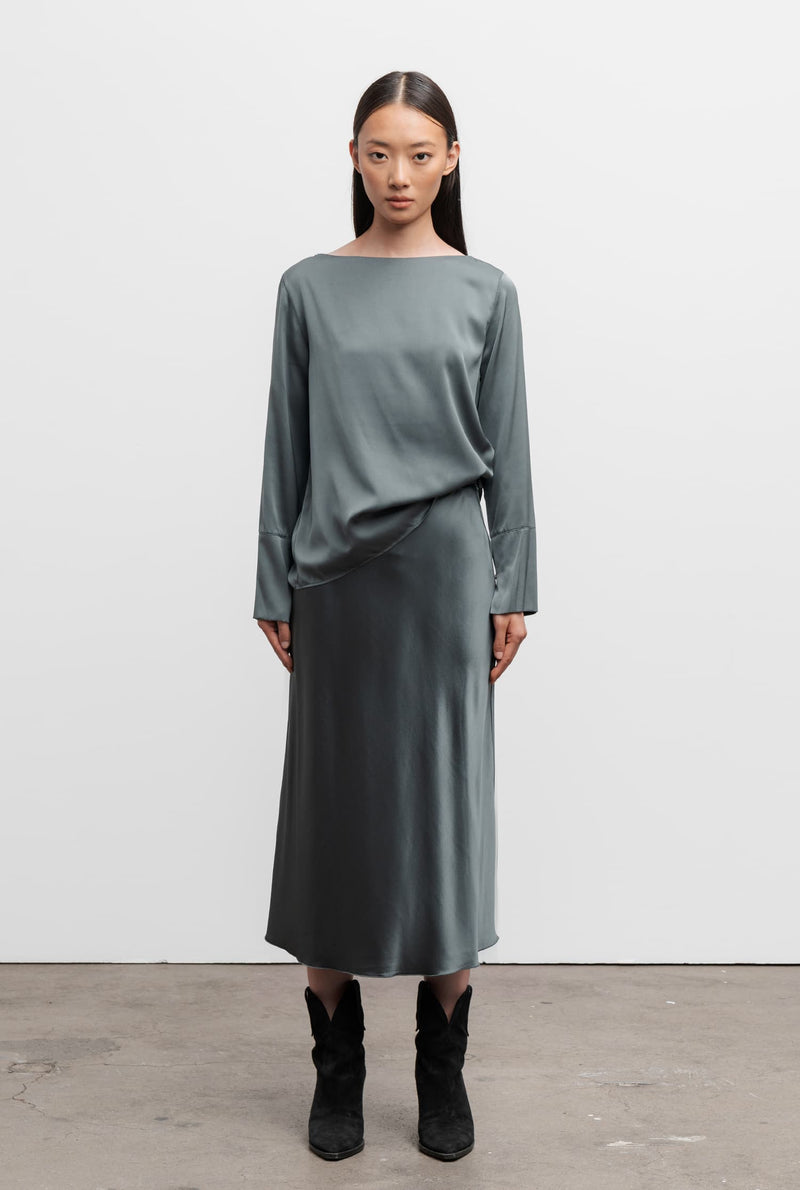 Hana silk satin skirt faded green