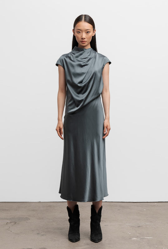 Hana satin silk skirt faded green