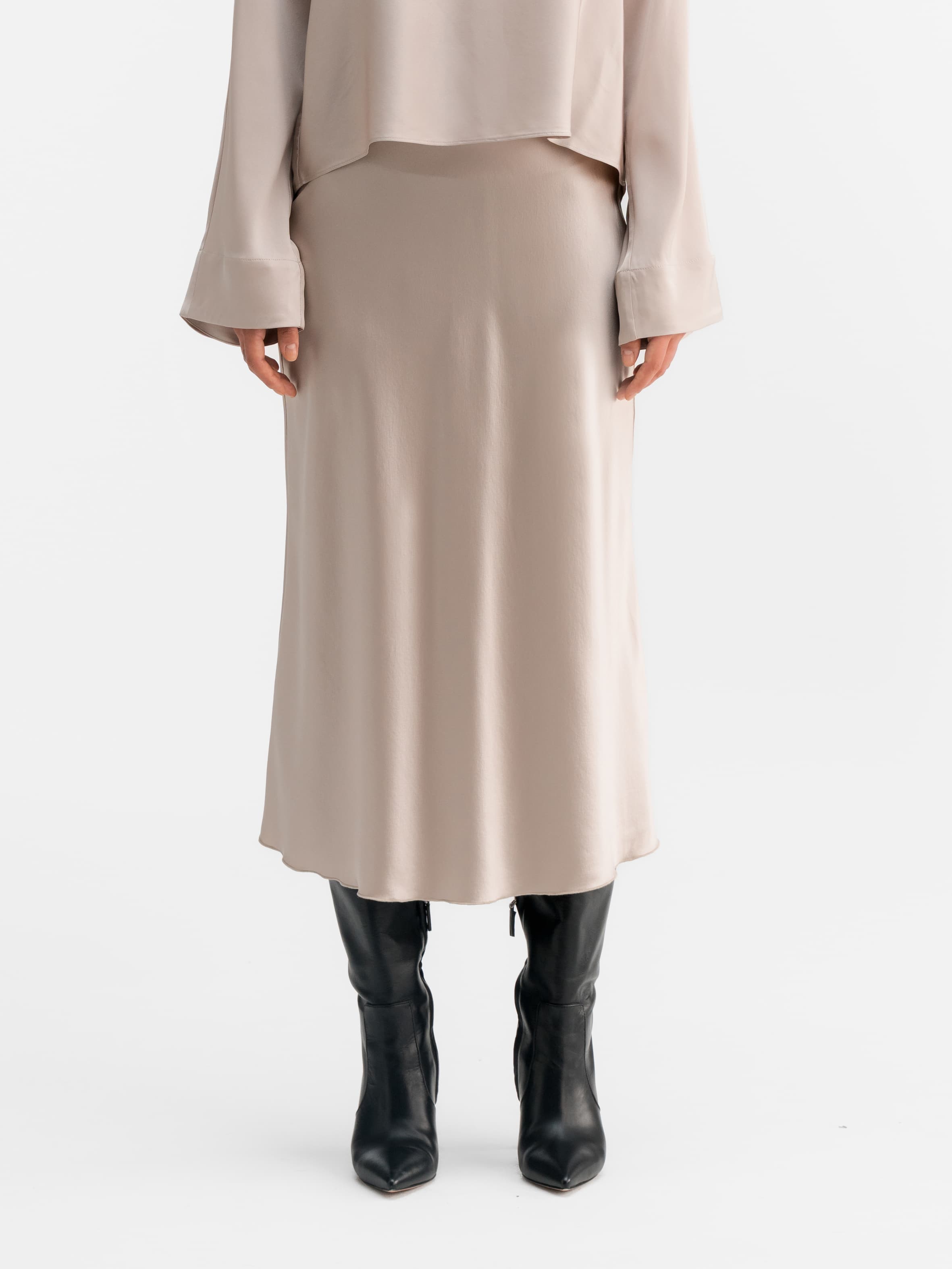 Hana satin silk skirt greige