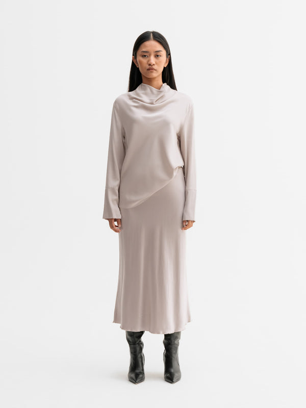 Hana satin silk skirt greige