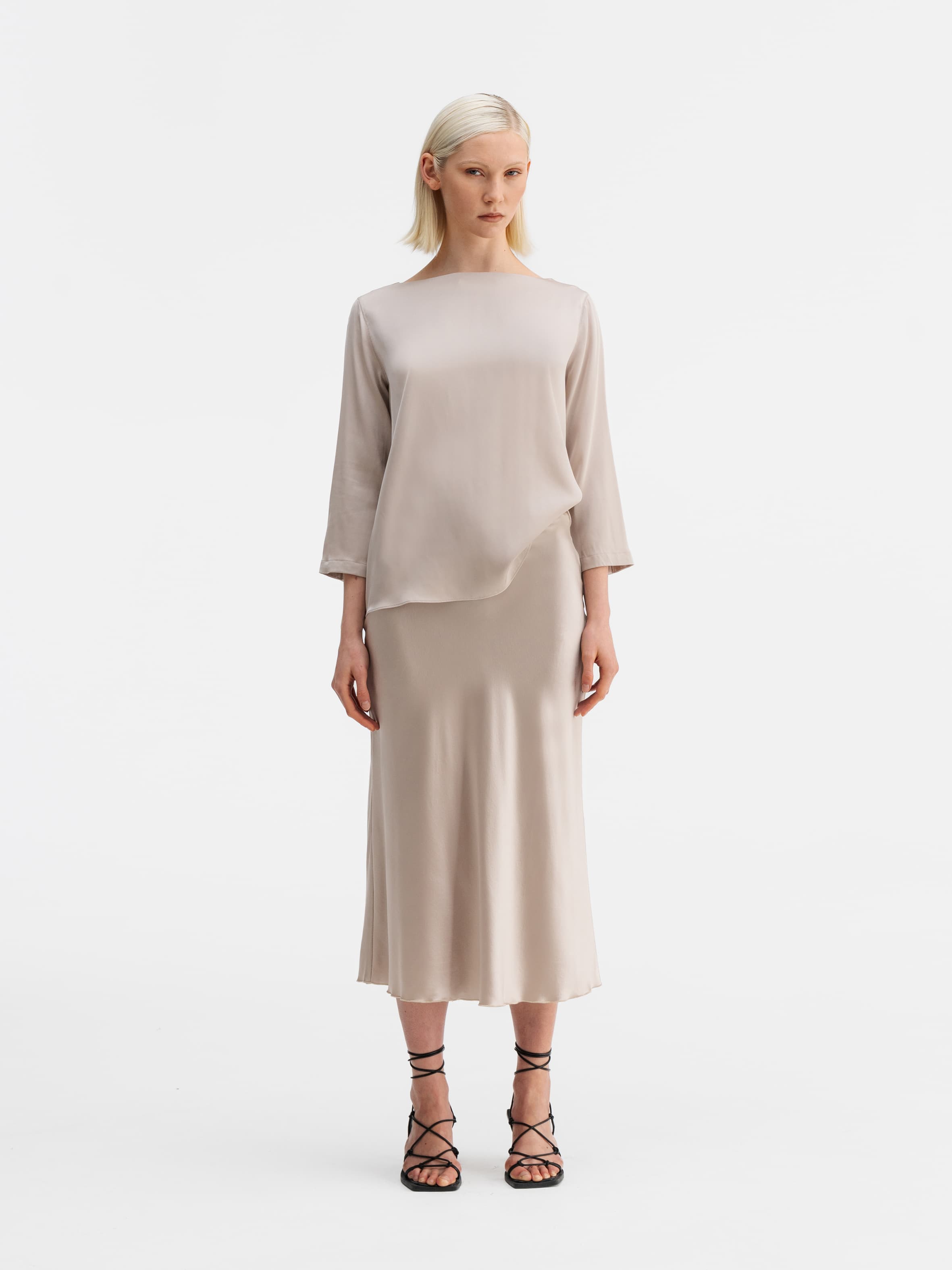 Hana satin silk skirt greige