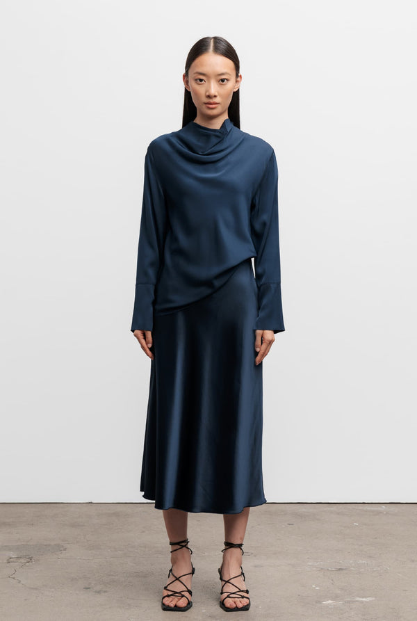 Hana silk satin skirt midnight blue