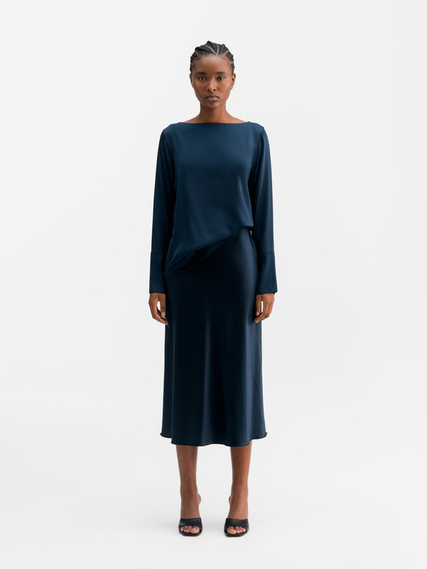 Hana satin silk skirt midnight blue