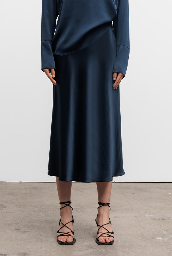 Hana silk satin skirt midnight blue