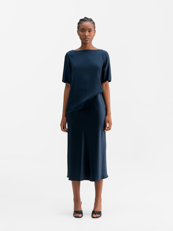 Hana satin silk skirt midnight blue