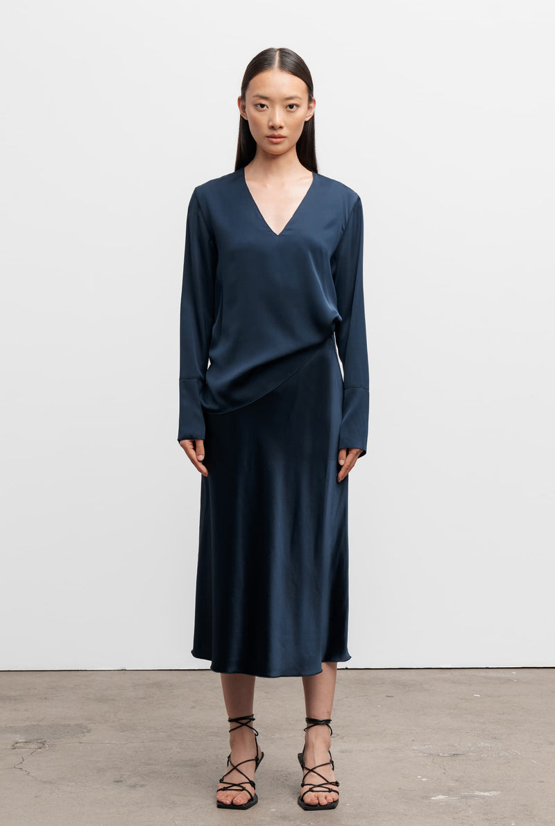 Hana silk satin skirt midnight blue